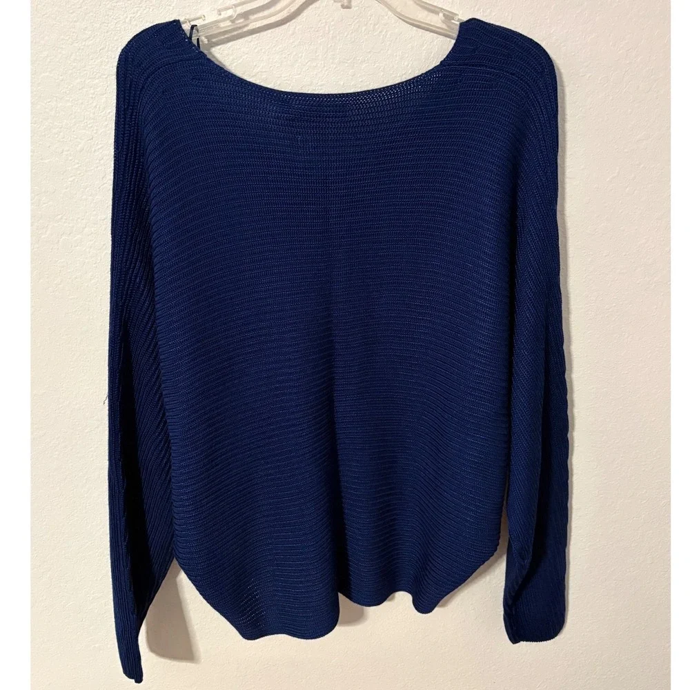 NWT Lauren Ralph Lauren Navy Blue Ribbed V-Neck Dolman Sleeve Sweater XL - Picture 4 of 8